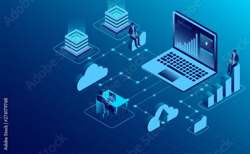 Digital technology concept. cloud computing. new innovative ideas. isometric vector illustration