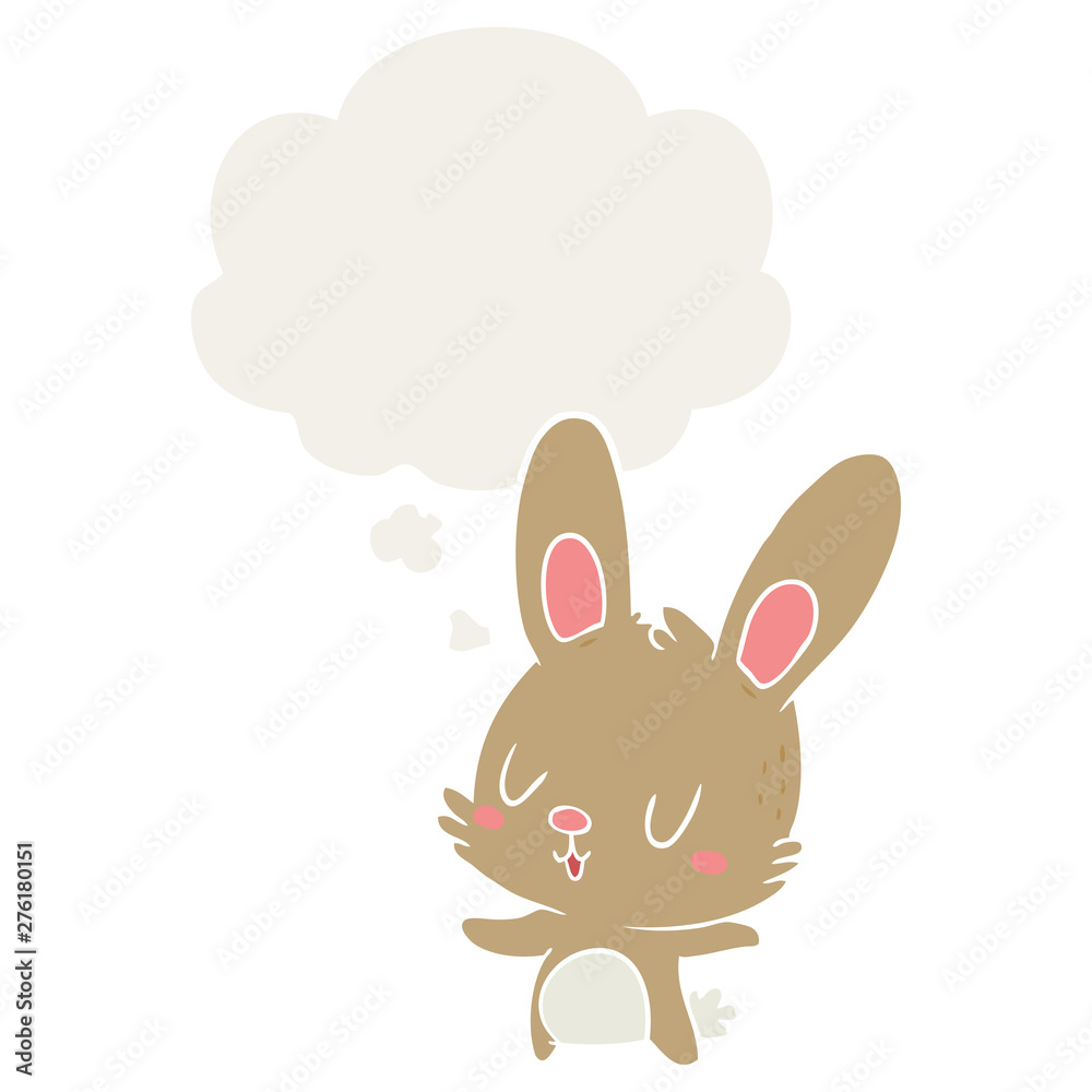 cute cartoon rabbit and thought bubble in retro style cute cartoon rabbit and thought bubble in retro style