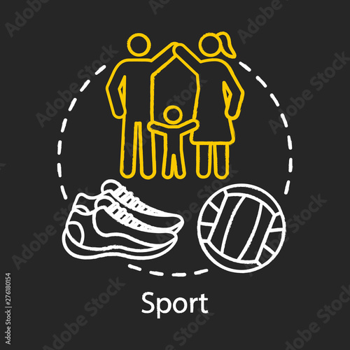 Sport chalk concept icon. Family time together idea. Local park visiting. Community gym space. Play soccer, basketball, softball. Vector isolated chalkboard illustration