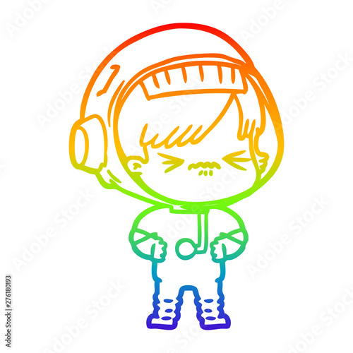 rainbow gradient line drawing cartoon astronaut woman