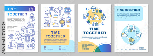 Time together brochure template layout. Kids games. Walk in park. Flyer, booklet, leaflet print design with linear illustrations. Vector page layouts for magazines, annual reports, advertising posters