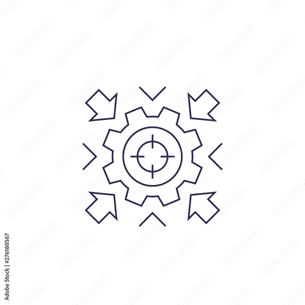 Integration concept vector icon with cogwheel, linear design Integration concept vector icon with cogwheel, linear design