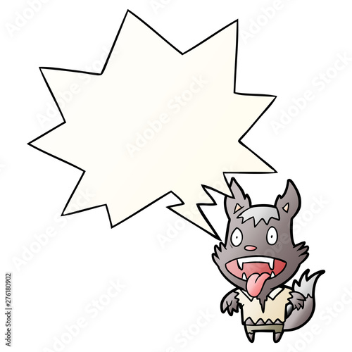 cartoon halloween werewolf and speech bubble in smooth gradient style