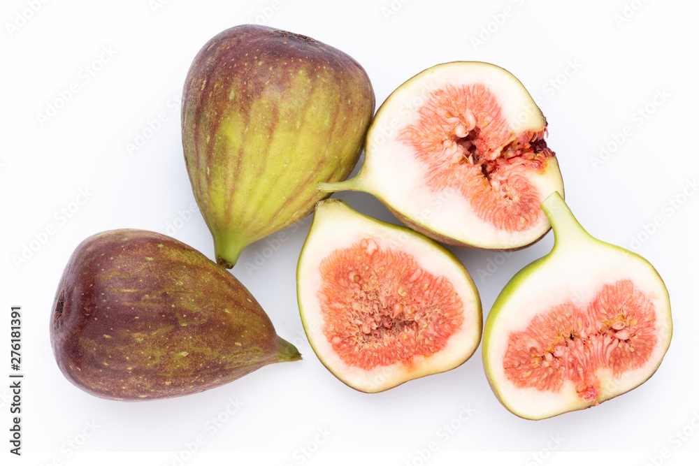 Fig fruits isolated on white background. Top view. Flat lay pattern