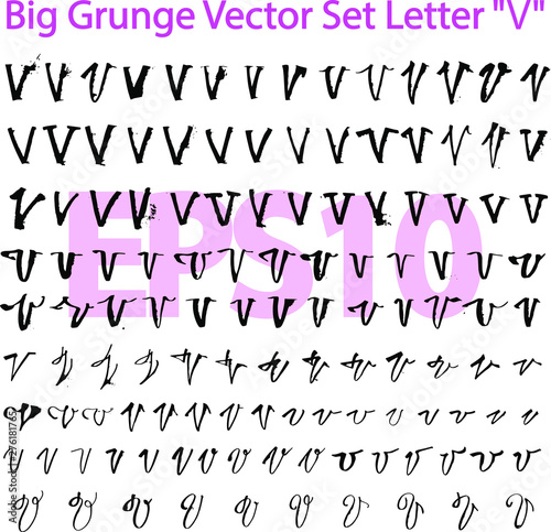Big Grunge Vector Set Letter V Different Styles Of Writing Large And Small Letters V Hand Drawn Letters With Black Ink Big Set Only V Eps10 Stock Vector Adobe Stock