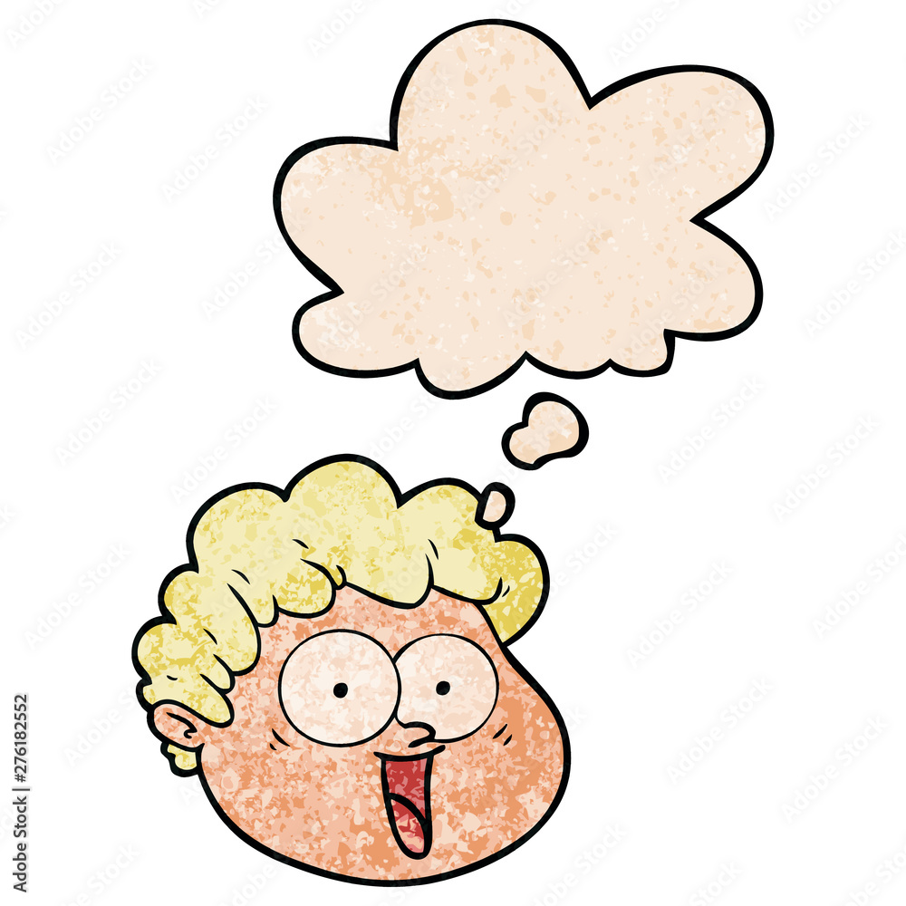 cartoon male face and thought bubble in grunge texture pattern style cartoon male face and thought bubble in grunge texture pattern style