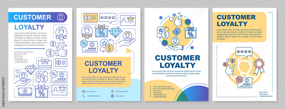 Referral customer loyalty brochure template layout. Flyer, booklet, leaflet print design with linear illustrations. Vector page layouts for magazines, annual reports, advertising posters