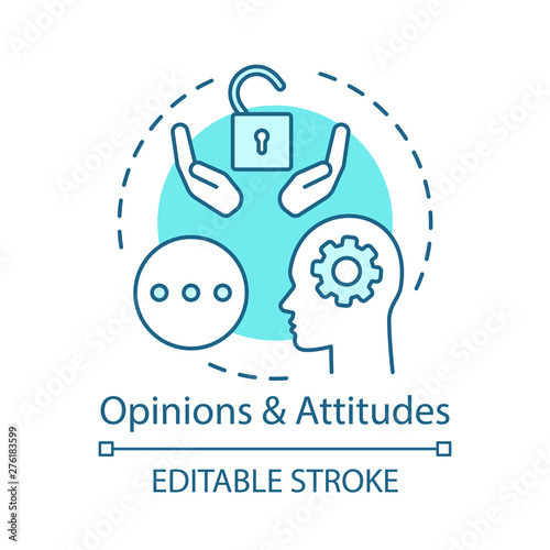 Opinions & attitudes turquoise concept icon. Positive thinking, solutions search. Mind, thoughts idea thin line illustration. Happy customer vector isolated outline drawing. Editable stroke