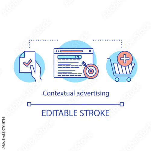 Contextual advertising concept icon. Element of marketing and business. Social network advertising. SMM, SEO, SEM. Marketing idea thin line illustration. Vector isolated drawing. Editable stroke