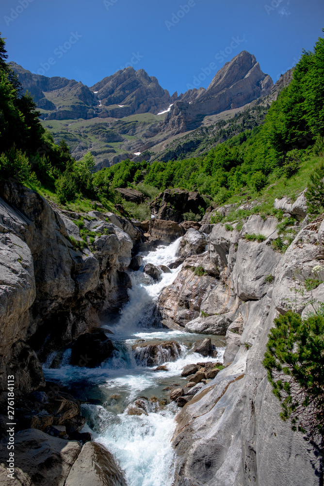 Cinca waterfalls in National Park of Ordesa and Monte Perdido. Valley of Pineta, Bielsa, Spain.