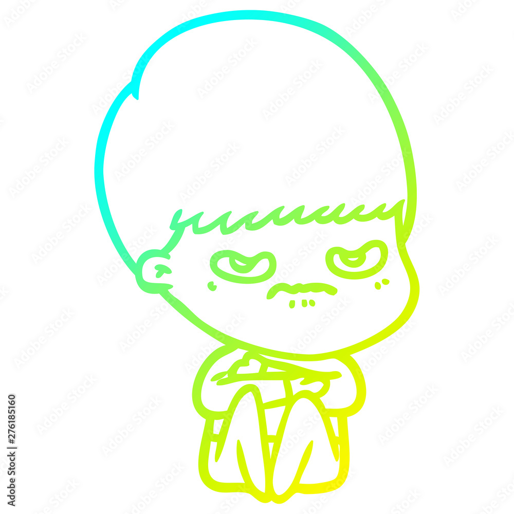 Obraz premium cold gradient line drawing cartoon angry boy sitting
