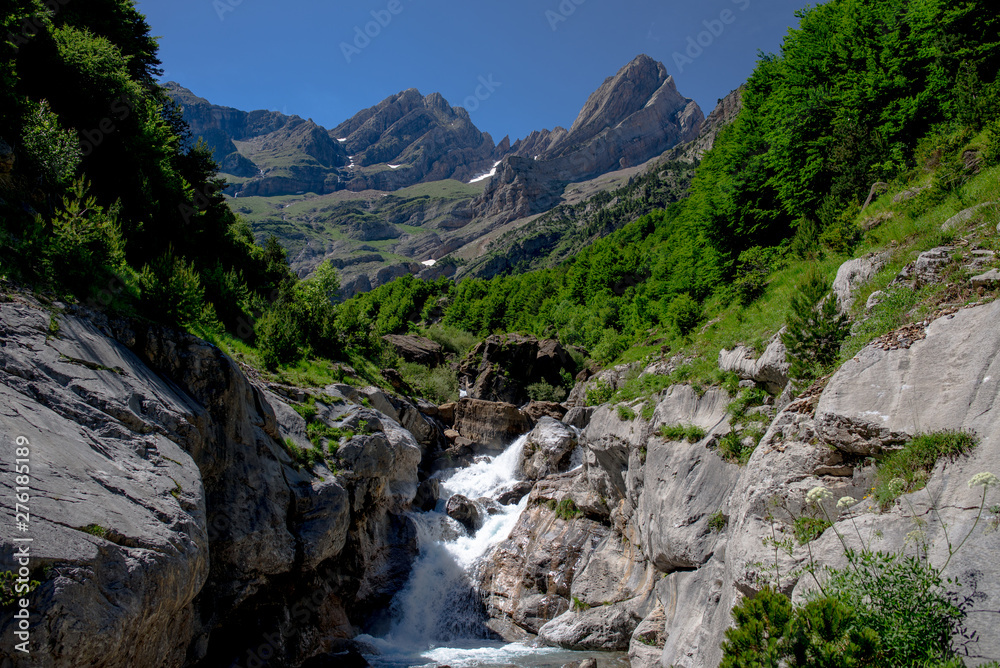 Cinca waterfalls in National Park of Ordesa and Monte Perdido. Valley of Pineta, Bielsa, Spain.