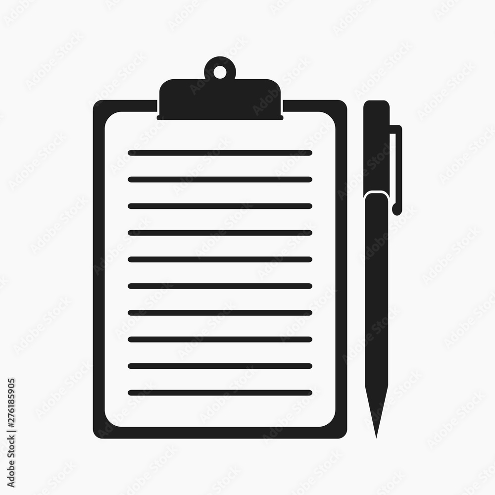 Clipboard icon with pen symbol. Flat style vector EPS. Clipboard icon with pen symbol. Flat style vector EPS.