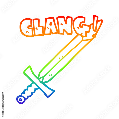 rainbow gradient line drawing cartoon clanging sword
