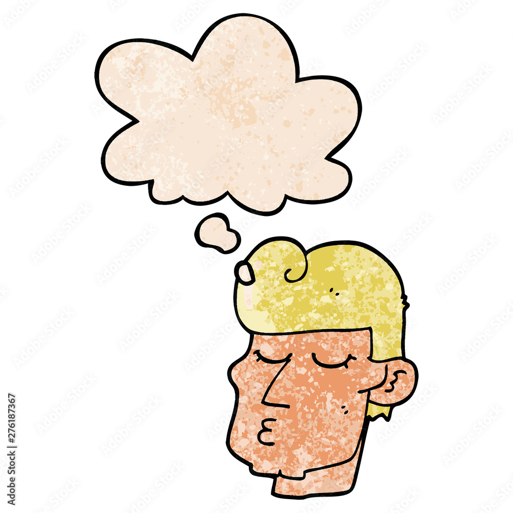 cartoon handsome man and thought bubble in grunge texture pattern style cartoon handsome man and thought bubble in grunge texture pattern style