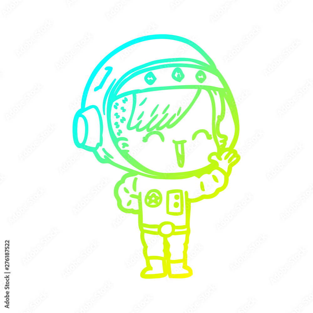 cold gradient line drawing cartoon happy astronaut girl waving cold gradient line drawing cartoon happy astronaut girl waving
