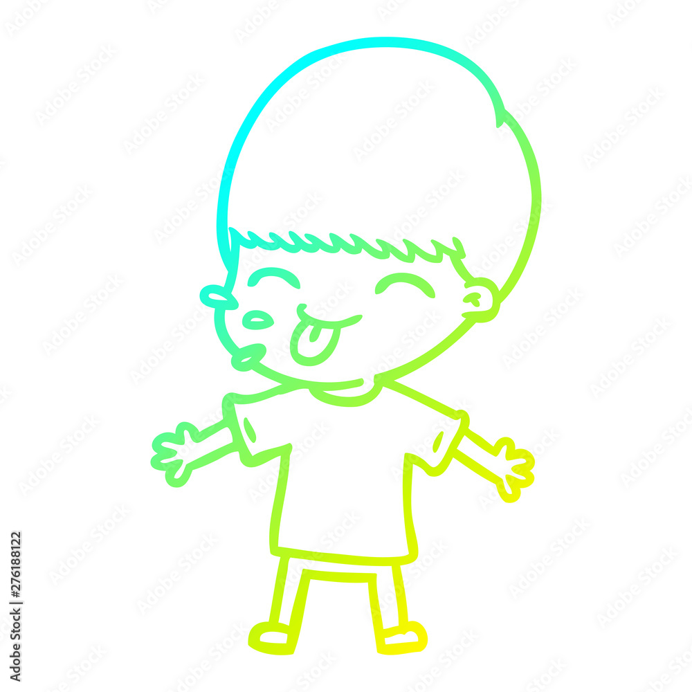 cold gradient line drawing cartoon boy sticking out tongue