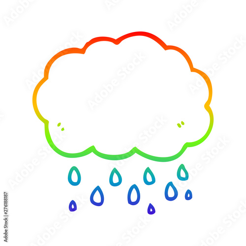 rainbow gradient line drawing cartoon cloud raining