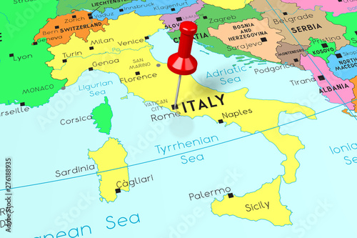 Photography Italy, Rome - capital city, pinned on political map