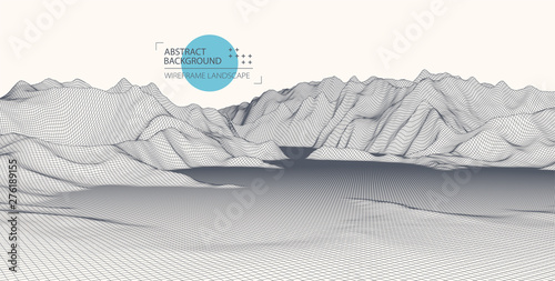 Wireframe landscape background. Futuristic vector illustration.