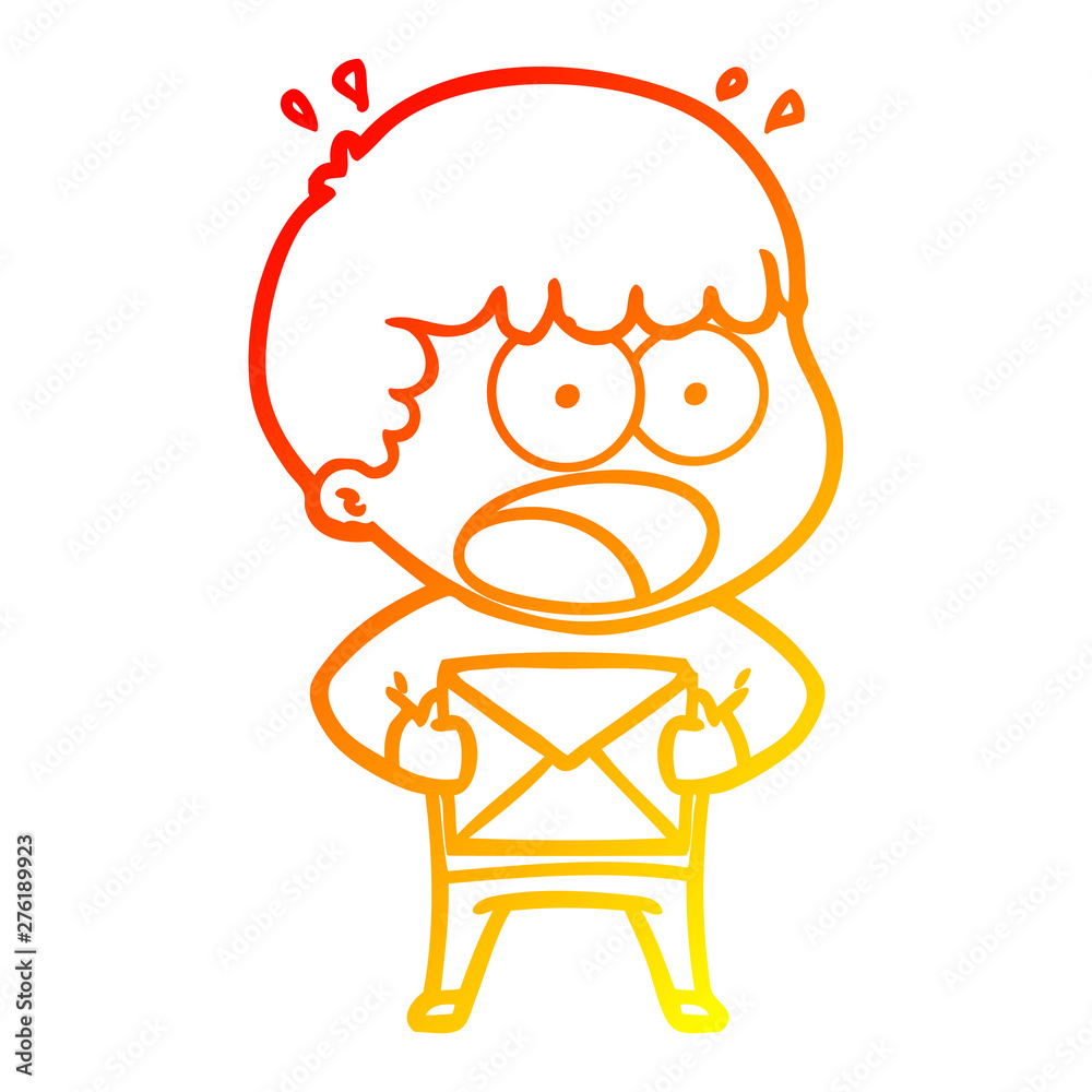 Fototapeta premium warm gradient line drawing cartoon shocked man holding envelope