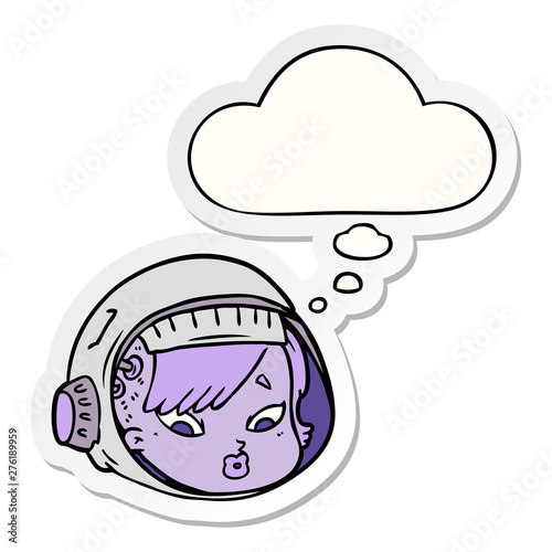 cartoon astronaut face and thought bubble as a printed sticker