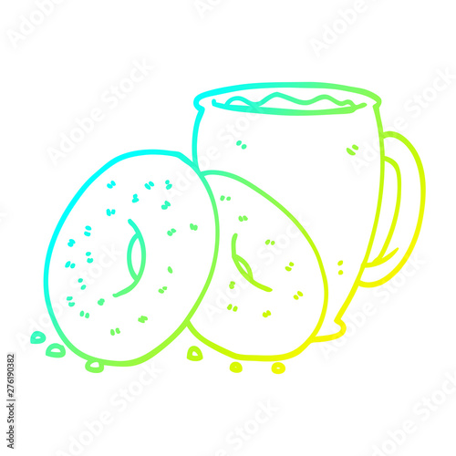 cold gradient line drawing cartoon coffee and donuts