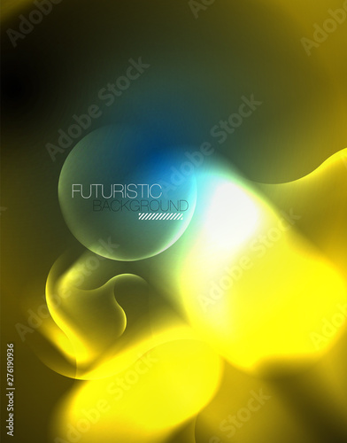 Neon glowing wave lines, blue hi-tech futuristic abstract background template