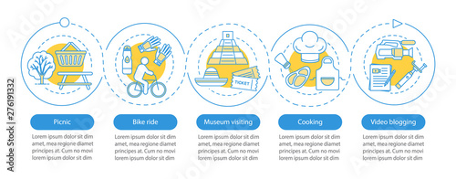 Family activities with kids vector infographic template. Business presentation design element. Process timeline chart. Data visualization with five steps and options. Workflow layout with linear icons