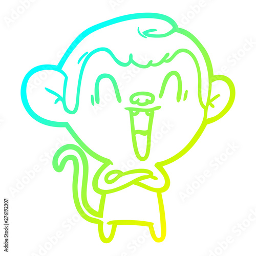 cold gradient line drawing cartoon laughing monkey