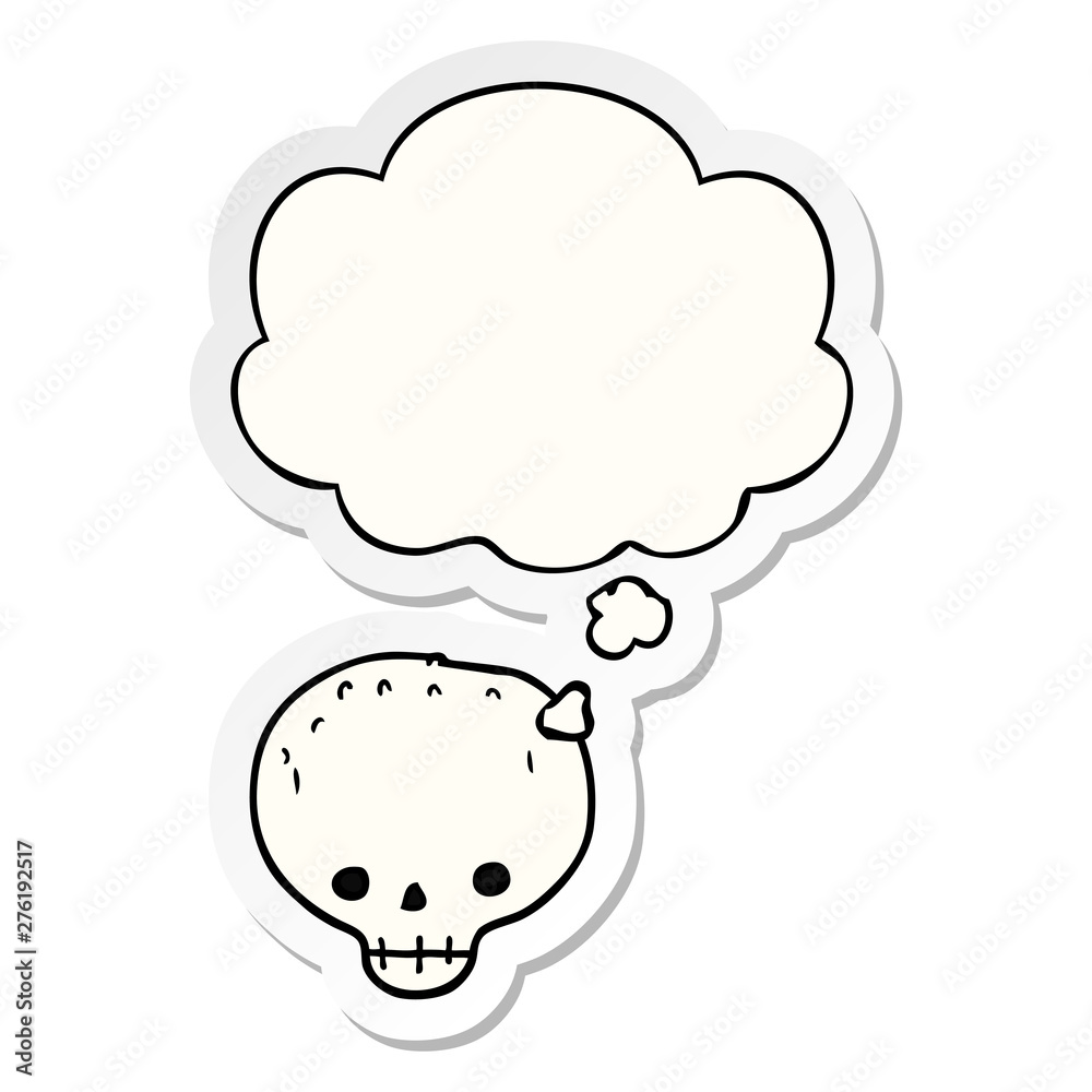 cartoon skull and thought bubble as a printed sticker cartoon skull and thought bubble as a printed sticker