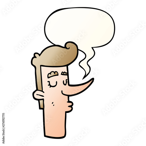 cartoon arrogant man and speech bubble in smooth gradient style