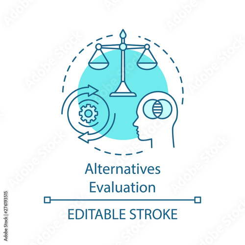 Alternatives evaluation turquoise concept icon. Pros, cons, advantages and disadvantages idea thin line illustration. Decision making, logical thinking vector isolated outline drawing. Editable stroke