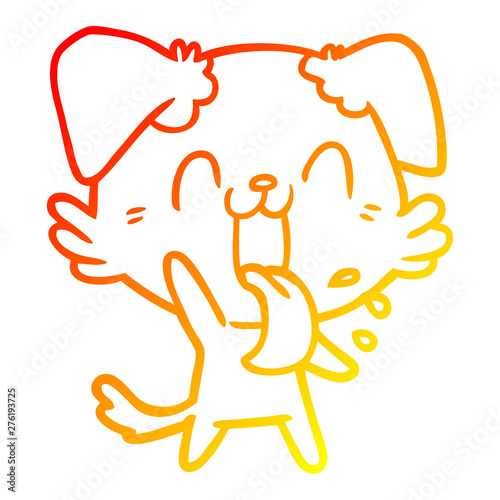 warm gradient line drawing cartoon panting dog waving