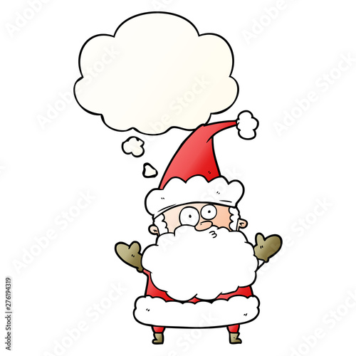 cartoon confused santa claus and thought bubble in smooth gradient style photo