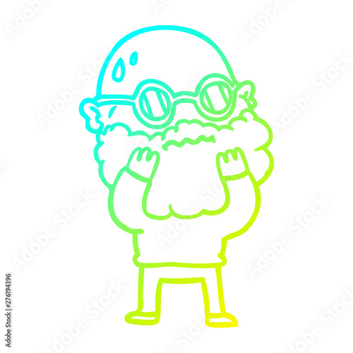 cold gradient line drawing cartoon worried man with beard and spectacles