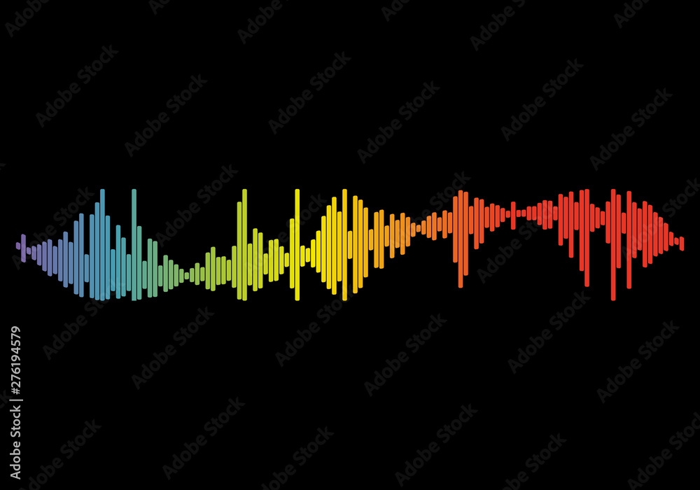 Audio color wave logo. Pulse music player on black
