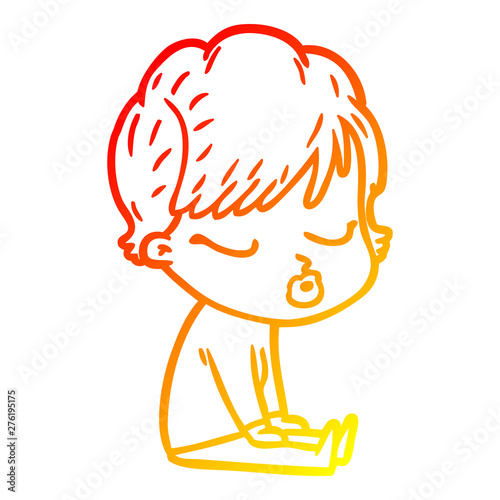 warm gradient line drawing cartoon woman with eyes shut
