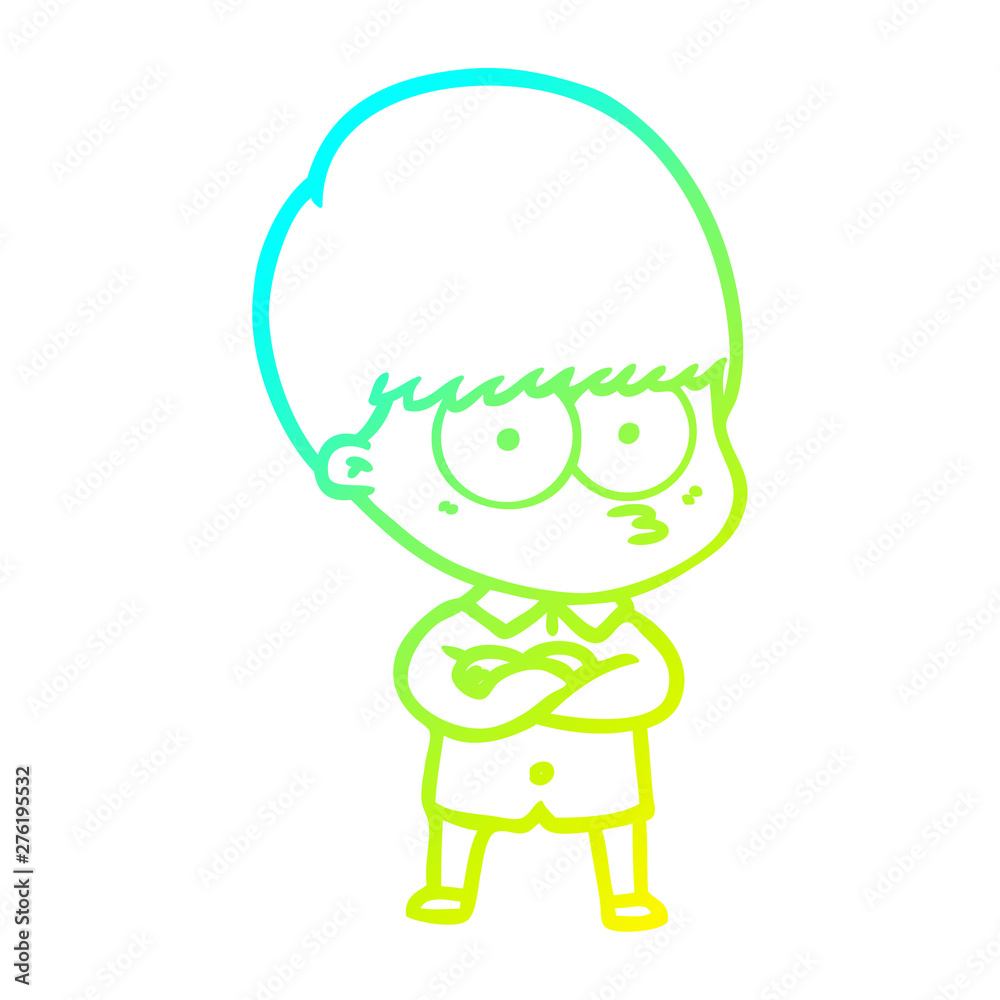 cold gradient line drawing annoyed cartoon boy