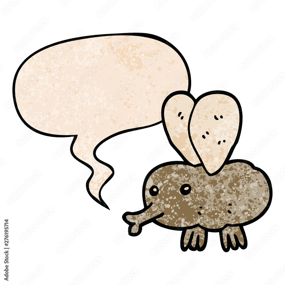 cartoon fly and speech bubble in retro texture style cartoon fly and speech bubble in retro texture style