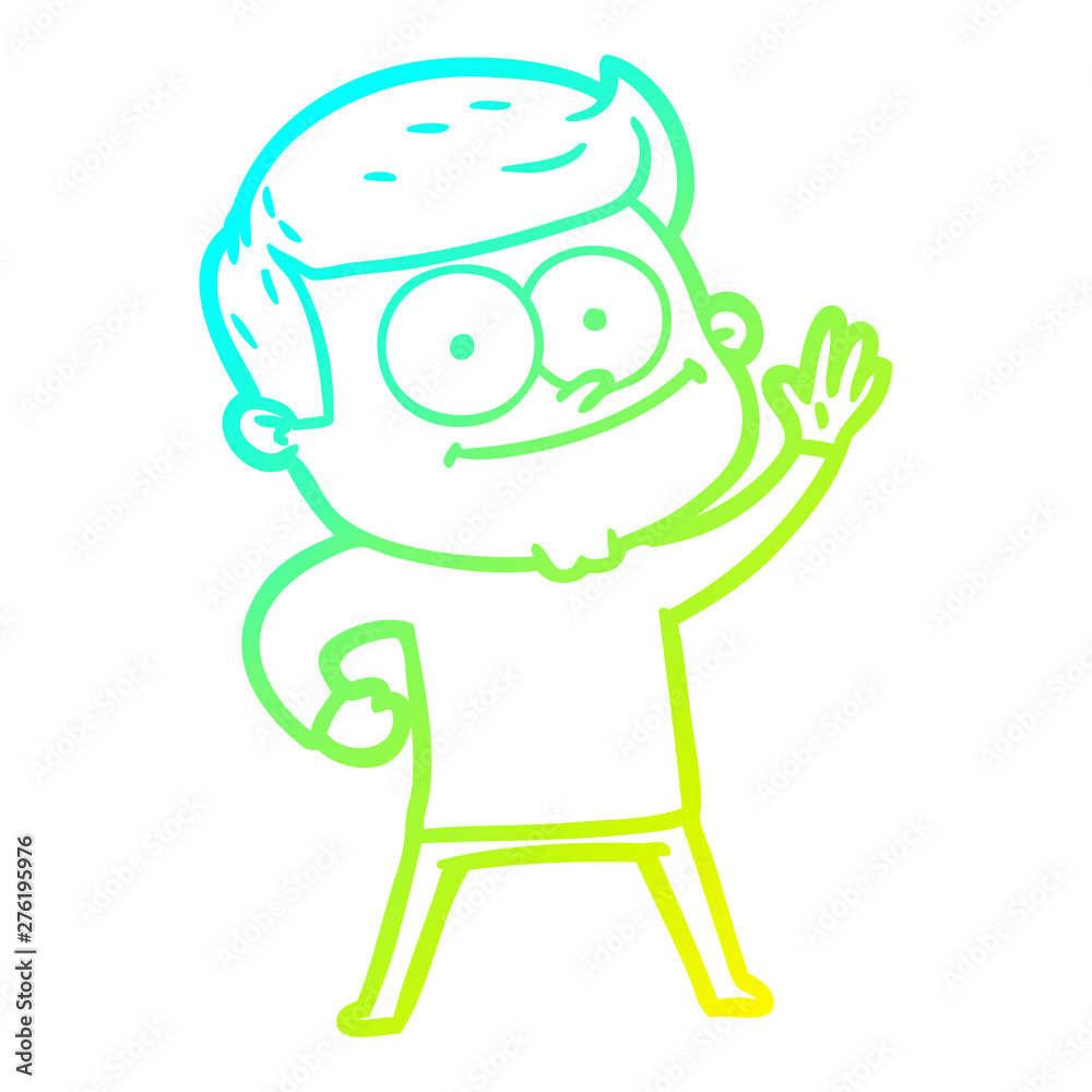 cold gradient line drawing cartoon happy man