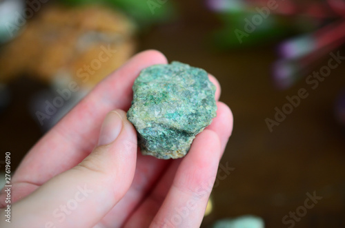 Rare crystal for healing. Quantum Quattro healing crystal, contains copper based minerals Chrysocolla, Dioptase, Malachite and Shattuckite. Bright green healing crystal for emotional healing.