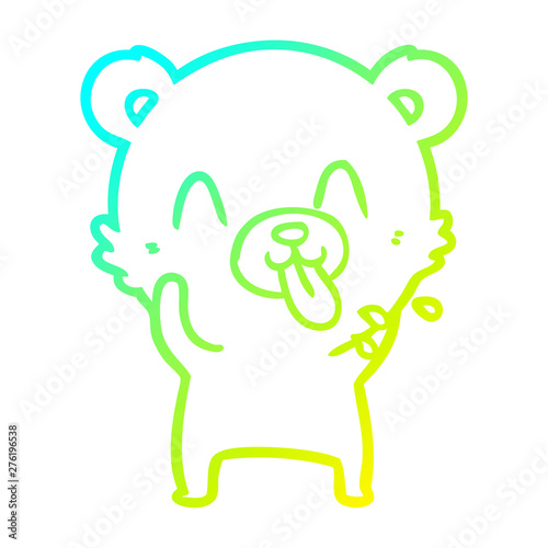 cold gradient line drawing rude cartoon polar bear sticking out tongue