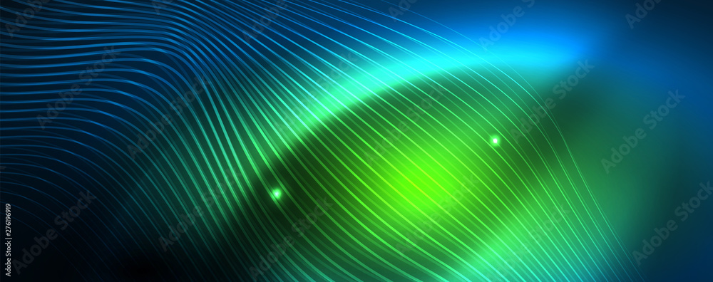 Smooth wave lines on blue neon color light background. Glowing abstract wave on dark, shiny motion, magic space light Smooth wave lines on blue neon color light background. Glowing abstract wave on dark, shiny motion, magic space light