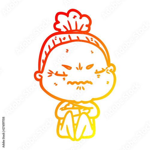 warm gradient line drawing cartoon annoyed old lady