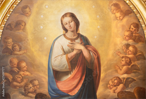 Obraz na płótnie CATANIA, ITALY - APRIL 7, 2018: The painting of Immaculate Conception in church in church Chiesa di San Agostino  by Antonio Licata (1820)
