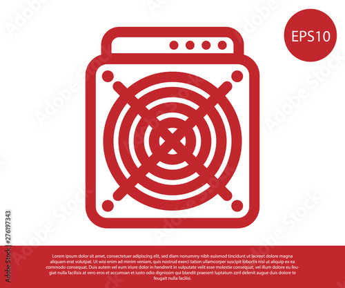 Red ASIC Miner icon isolated on white background. Cryptocurrency mining equipment and hardware. Application specific integrated circuit. Vector Illustration