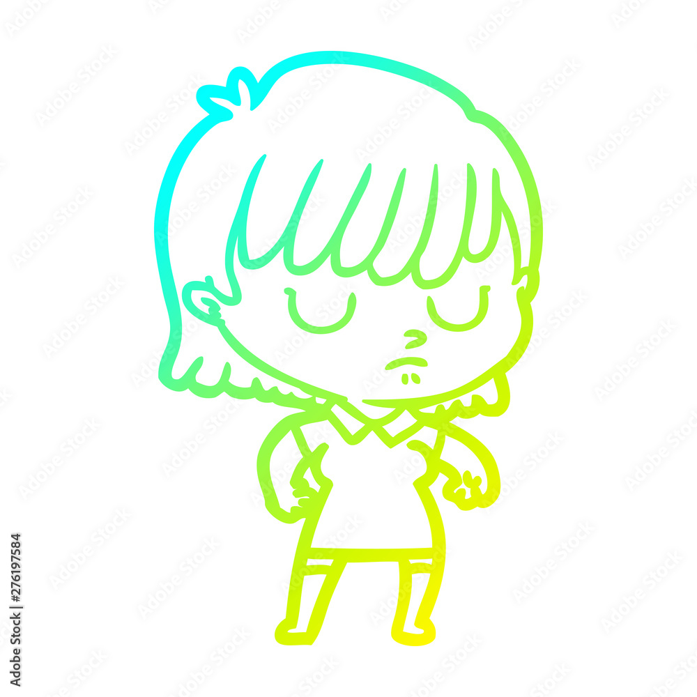 cold gradient line drawing cartoon woman