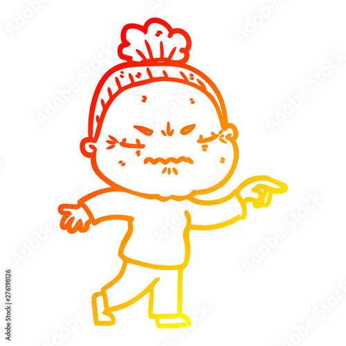 warm gradient line drawing cartoon annoyed old lady