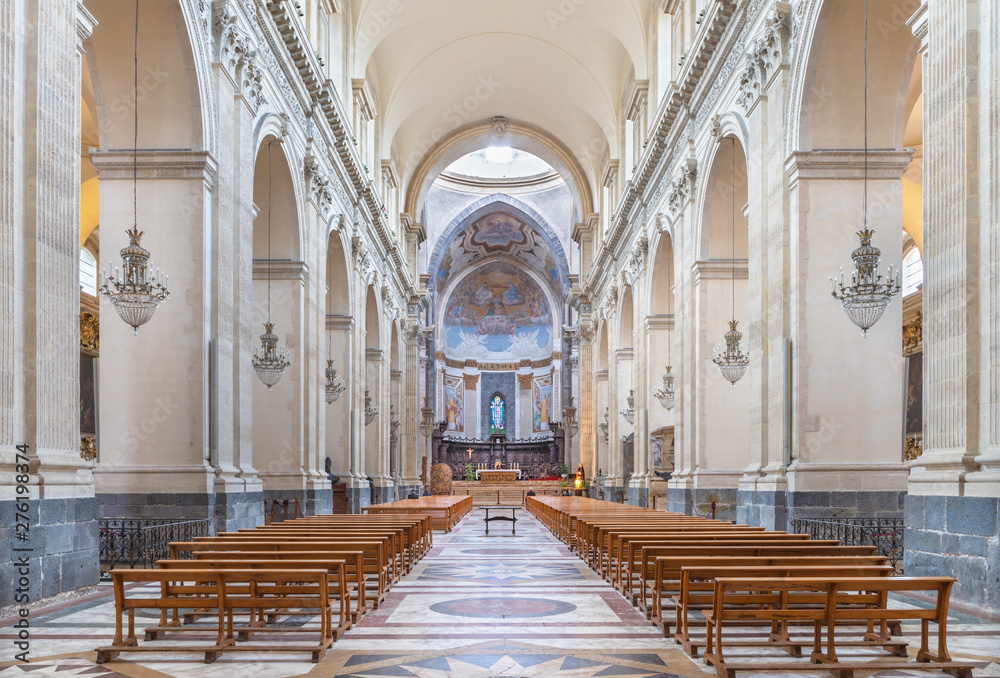 CATANIA, ITALY - APRIL 7, 2018: The nave of baroque church Basilica di Sant'Agata.